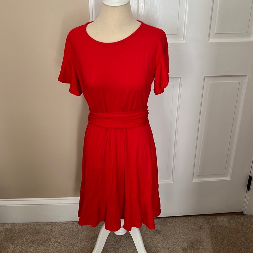LOFT Cherry Red Tie Waist Dress